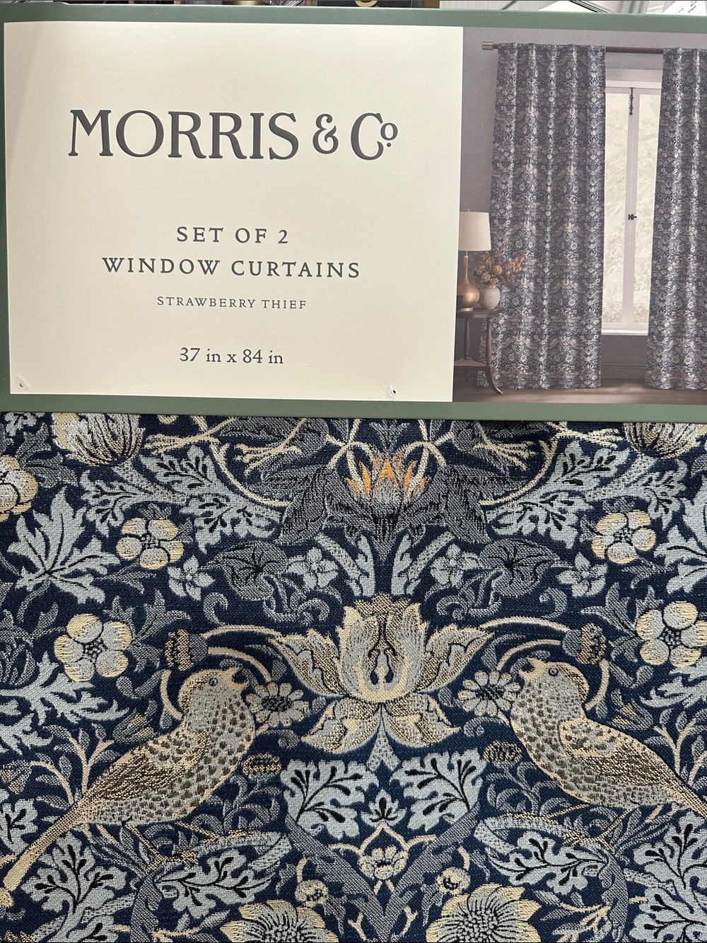 Morris & Co Strawberry Thief Window Curtains - Navy Blue & Cream (Set of 2)